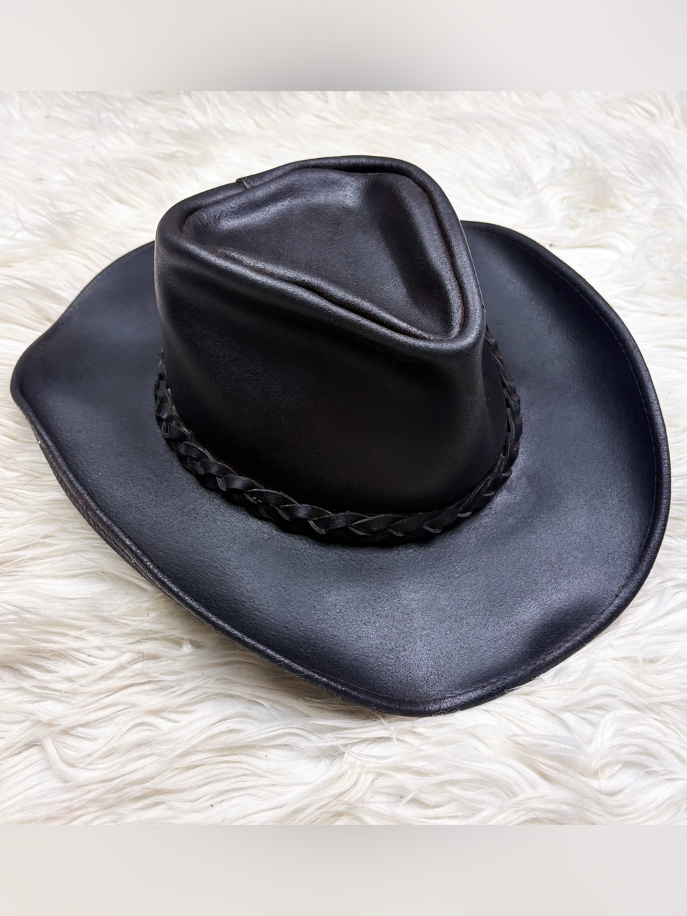 Vintage Western Leather Braided Wide Brim Cowboy Hat Brown Rodeo Ranch Medium